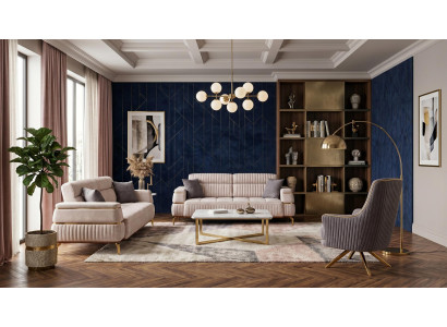 Luxuriöses grau-beiges Wohnzimmer-Set Sofas goldene Füße