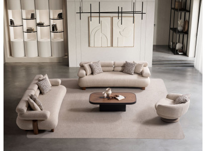 Sofa Set Sitzgruppe Grau Modern Holz 2x 3-Sitzer Sessel Couch Set