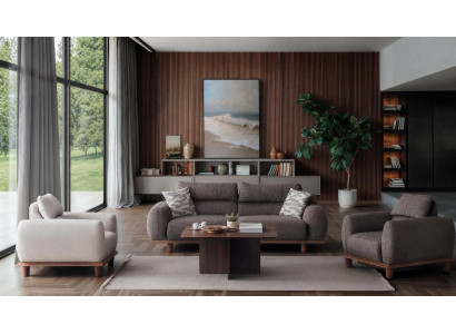 Modernes Braunes Sofa Set 3-Sitzer Relaxsessel Sessel Wohnzimmer