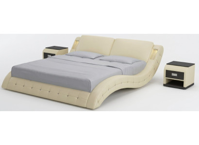 Elegantes Designerbett Beige mit Nachttische und weicher Komfort Form