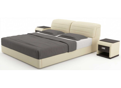 Beige Designbett modern mit Nachttischen und harmonischem Schlafzimmer Stil