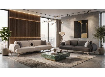 Beige-graues Wohnzimmer-Set Sofas Stoffsofas Multimedia Modul