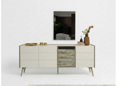 Sideboard Set Beige Modern Luxus Kommode Wandspiegel Anrichte