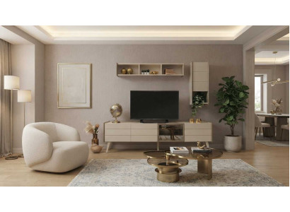 Wohnwand Set Beige Modern Luxus Tv Lowboard Wandregal Schrank