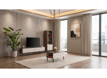 Beige-braunes TV-Lowboard Couchtisch Bücherregal luxuriös