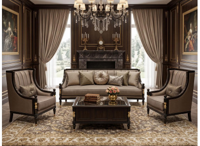 Sofa set 3-Sitzer Sofa 2x Sessel Beige Modern Wohnzimmer Komfortabel