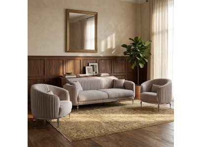 Premium Wohnzimmer Garnitur 3+1+1 Sitzer Grau Stoff Metall Design