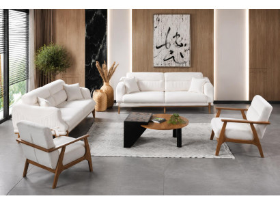 Weißes Wohnzimmer Set Sofa 3+3+1+1 Sitzer Textil Garnitur Modern