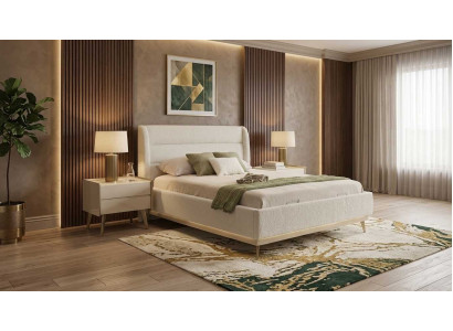 Schlafzimmer Set Beige Modern Luxus Bett Nachttische Nachtkonsole