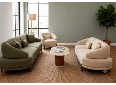 Modernes Wohnzimmer Sofa Set 3+3+1 Sitzer Beige Stoff Design Möbel
