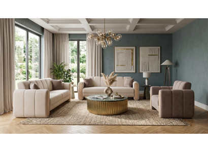 Luxuriöses Sofa-Set in Beige Sofas Stoffsofas Design Sofa