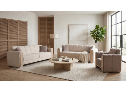 Beiges Sofa-Set Sofas Stoffsofas Wohnzimmer Premium