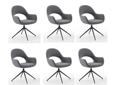 Minimalistischer Drehbarer Esszimmerstühle 6x Set Grau Textil Stilvoll