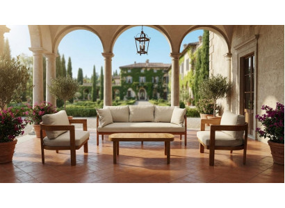 Elegantes 4-tlg. Lounge Set Beige 3-Sitzer 2 Sessel Couchtisch