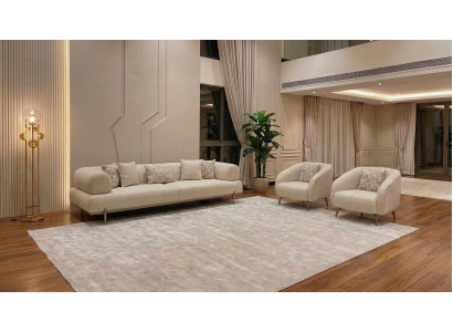 Modernes Wohnzimmer Set Sofa 2 Sessel Beige Polstermöbel