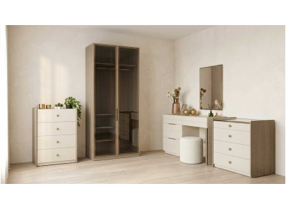 Schlafzimmer Set Beige Modern Luxus Schrank Kommoden Spiegel