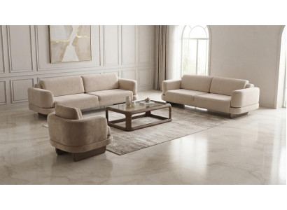 Edle Beige Stoffsofas Exklusive Dreisitzer Polstersessel Set