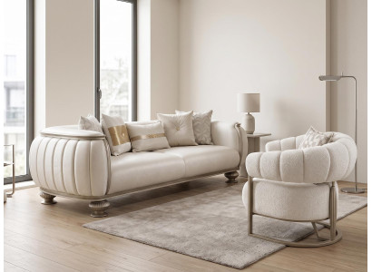 Sofa set 3-Sitzer Sofa Sessel Modern Stil Wohnzimmer Weiß Elegant