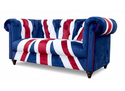 Chesterfield 2-Sitzer Sofa Union Jack Samt British Style Vintage Retro