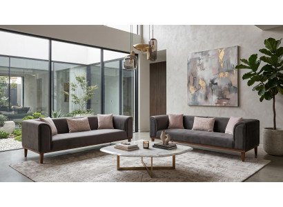 Graues Sofa-Set 3+3-Sitzer-Sofas Stoffsofas Design-Sofas modern Wohnzimmer