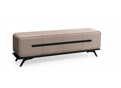 Modernes Beiges TV Lowboard Glas Metall Wohnzimmer Luxus