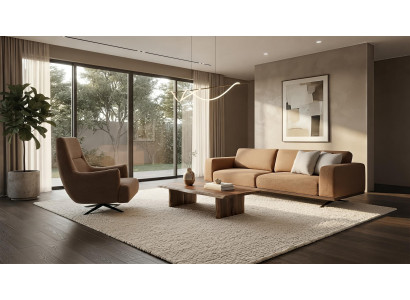 Sofa Set 3 Sitzer Sessel Modern Braun Edel Luxus Design Polster