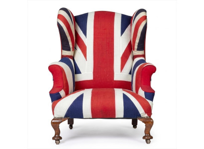 Union Jack Ohrensessel British Style Vintage Retro Wingback Sessel Rot