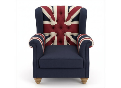 Union Jack Ohrensessel British Style Vintage Retro Dunkelblau Stoff