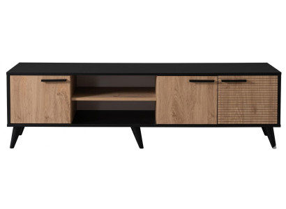 Schwarz-brauner TV-Schrank stilvoller TV-Lowboard Fernsehschrank Wohnzimmer