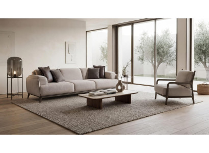 Sofa Set Sessel Modern Beige Edel Luxus Wohnzimmer Polster Garnitur