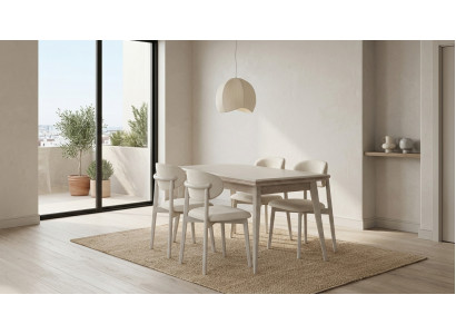 Esszimmer Set Tisch 4 Stühle Beige Modern Edel Essgruppe Sitzgruppe