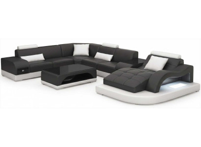 Moderne Wohnlandschaft Schwarz Weiß mit Relaxbereich und Designer Couchtisch