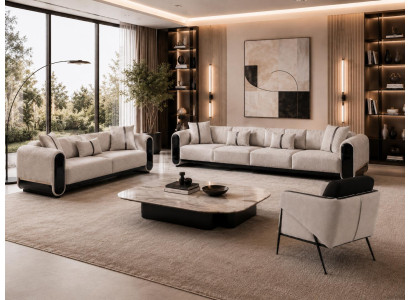 4+3+1-Sitzer Sofa Set Beige Modern Textil Sofa Wohnlandschaft