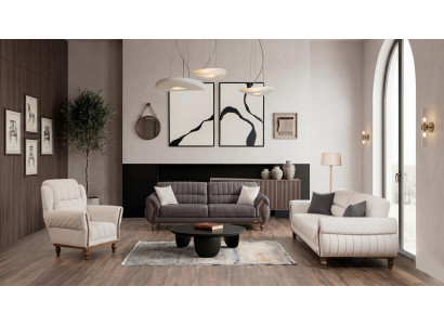 Beige-graues Sofa-Set 3+2+1-Sitzer-Sofas Stoffsofas Design-Sofas modern