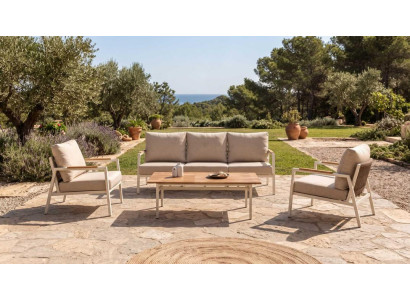 Modernes Gartenmöbel Set Sofa Sessel Couchtisch Beige Terrasse