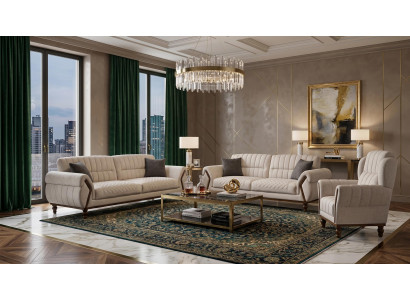 Beiges Sofa-Set 2+2+1-Sitzer-Sofas Design-Sofas Stoffsofas Wohnzimmer