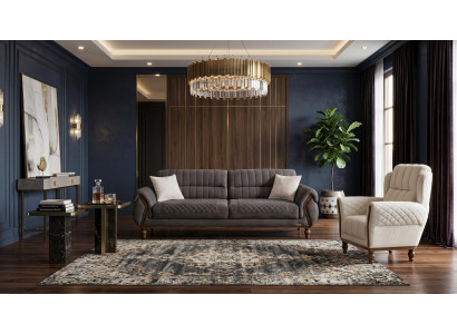Beige-graues Sofa-Set 3+1-Sitzer-Sofas Stoffsofas Sessel Wohnzimmer modern