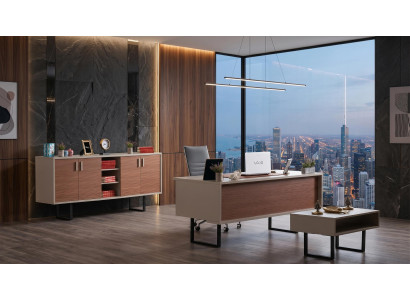 Braun-beiges Büro-Set Schreibtisch Couchtisch Schrank Arbeitszimmer modern