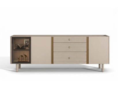 Modernes Beiges Sideboard Holz Wohnzimmer Schrank Vitrine Luxus