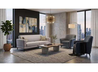 Graues Sofagarnitur 2+1+1-Sitzer-Sofas Stoffsofa Sessel Wohnzimmer modern