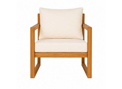 Loungesessel Beige Holzgestell Polstersessel Terrasse Garten