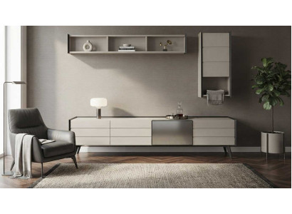 Lowboard Wandregal Beige Schwarz Modern Edel Regal Set