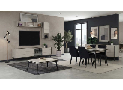 Wohnzimmer Esszimmer Beige Schwarz Modern Edel Esstisch