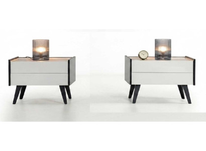 Nachttische 2x Beige Schwarz Modern Edel Nachtkonsole Kommode Set