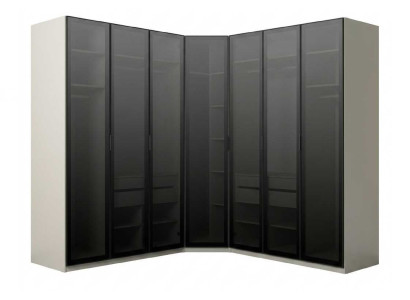 Eckkleiderschrank Beige Schwarz Modern Edel Eckschrank Glas Schrank