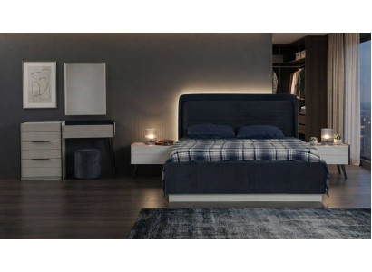 Schlafzimmer Set Bett Nachttische Spiegel Modern Blau Beige Edel
