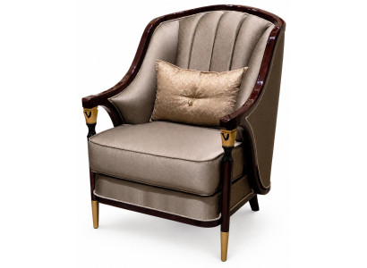 Eleganter Beiger Sessel Textil Holz Goldakzente Modern Wohnkomfort