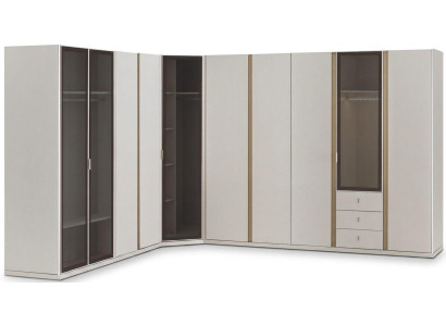 Moderner L-Form Kleiderschrank Beige Holz Glas Schlafzimmer Eckschrank