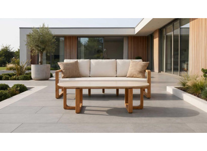 Modernes 3-Sitzer Gartensofa Beige mit Couchtisch Terrasse