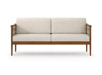 Modernes 2-Sitzer Gartensofa Beige Braun Holz Geflecht